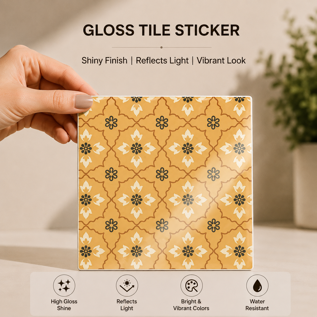 Golden Moroccan Floral Tile Sticker