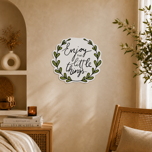 Enjoy the Little Things Botanical Typography Wooden Wall Art
