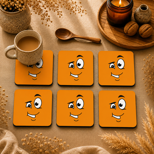 Funny Emoji Face Wooden Coasters Set of 6