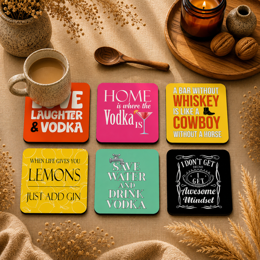 LOVE LAUGHTER & VODKA Coasters Pack Of 6