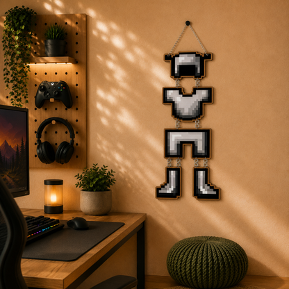 Retro Pixel Armor Gaming Wall Hanging