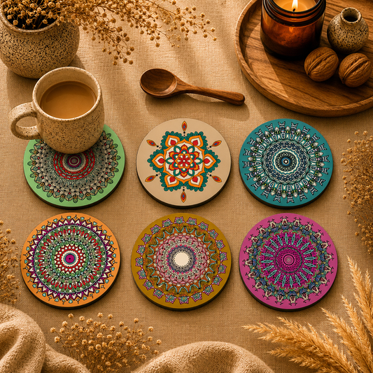 Sacred Geometry Round Wooden Coasters Set of 6