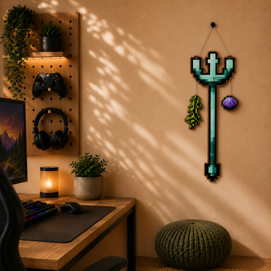 Pixel Ocean Trident Gaming Wall Hanging