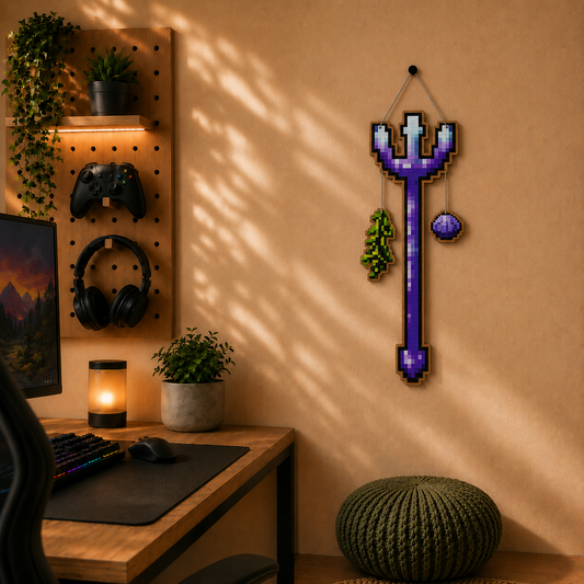 Enchanted Pixel Trident Gaming Wall Hanging
