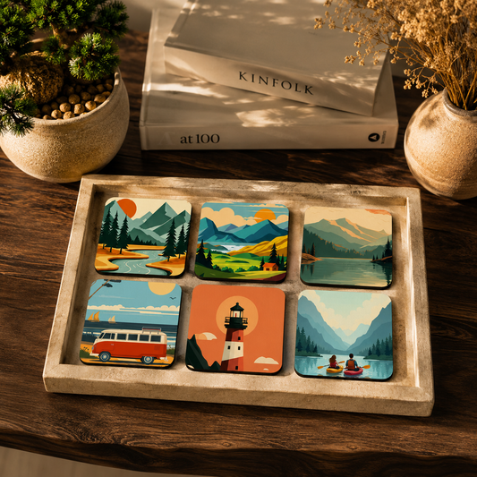 Outdoor Adventure Wooden Coasters Set of 6