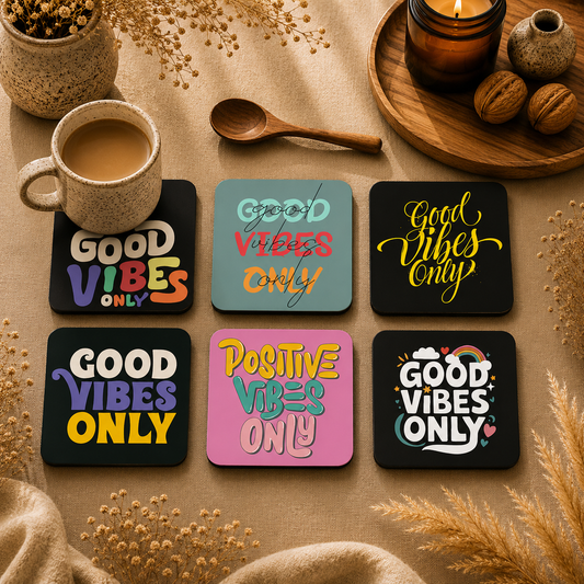 Positive Quote Wooden Coasters Set of 6