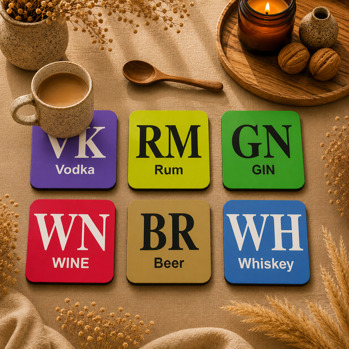 Liquor Lover Wooden Coasters Set of 6