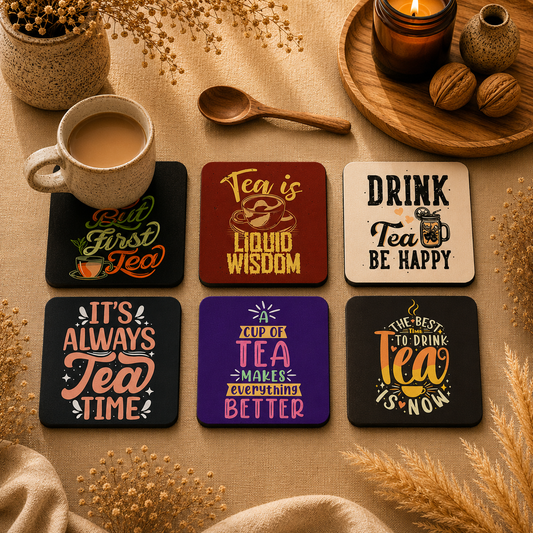 Tea Lovers Quote Wooden Coasters Set of 6