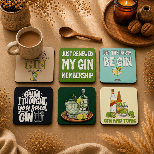 Alcohol Quote Wooden Coasters Set of 6