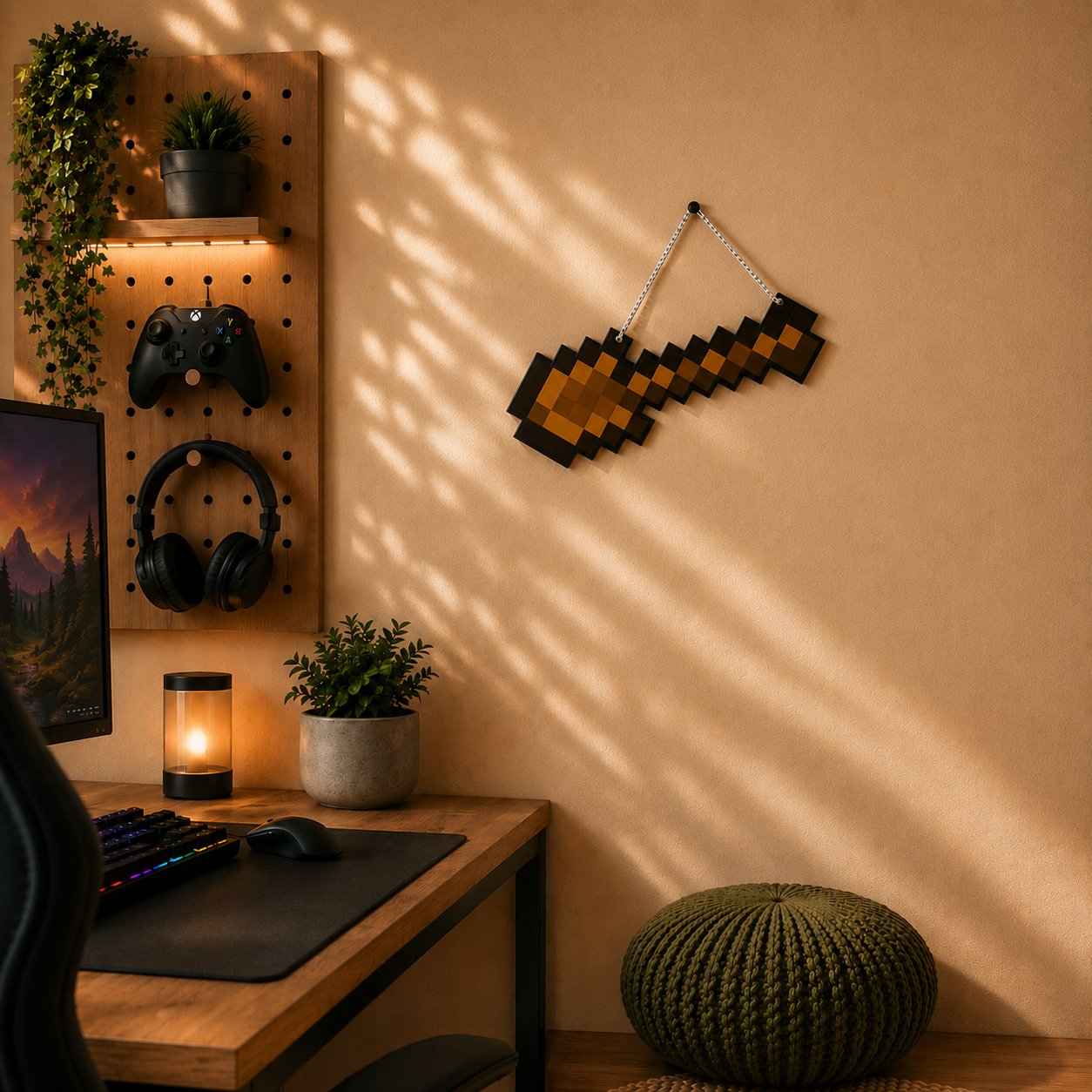 Retro Pixel Wooden Shovel Gaming Wall Hanging