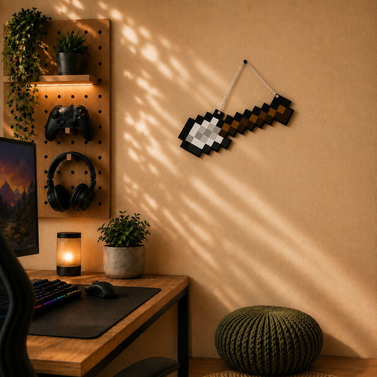 Retro Pixel Iron Shovel Gaming Wall Hanging
