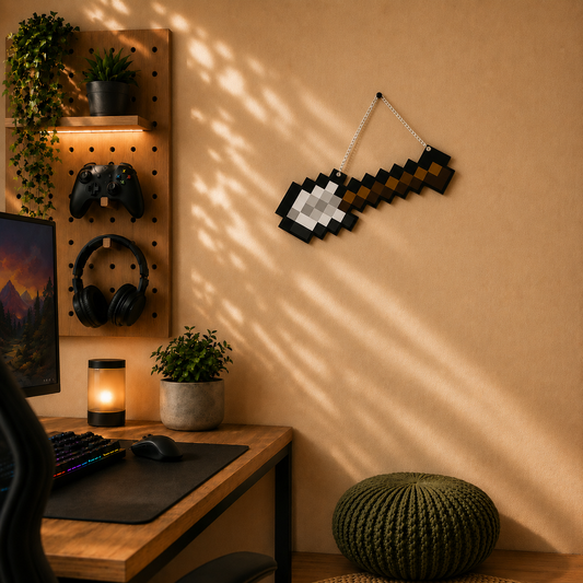 Retro Pixel Iron Shovel Gaming Wall Hanging
