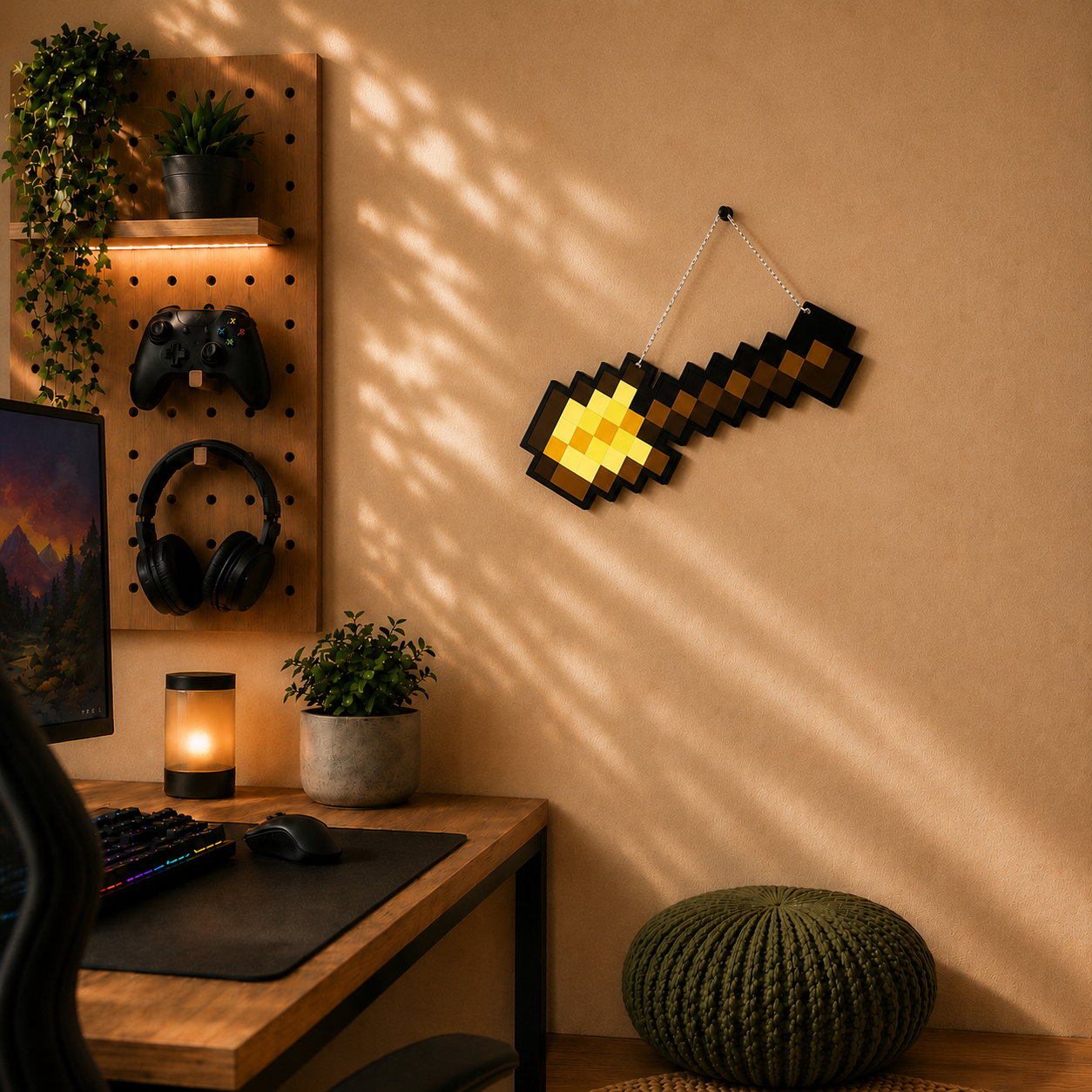 Retro Pixel Golden Shovel Gaming Wall Hanging