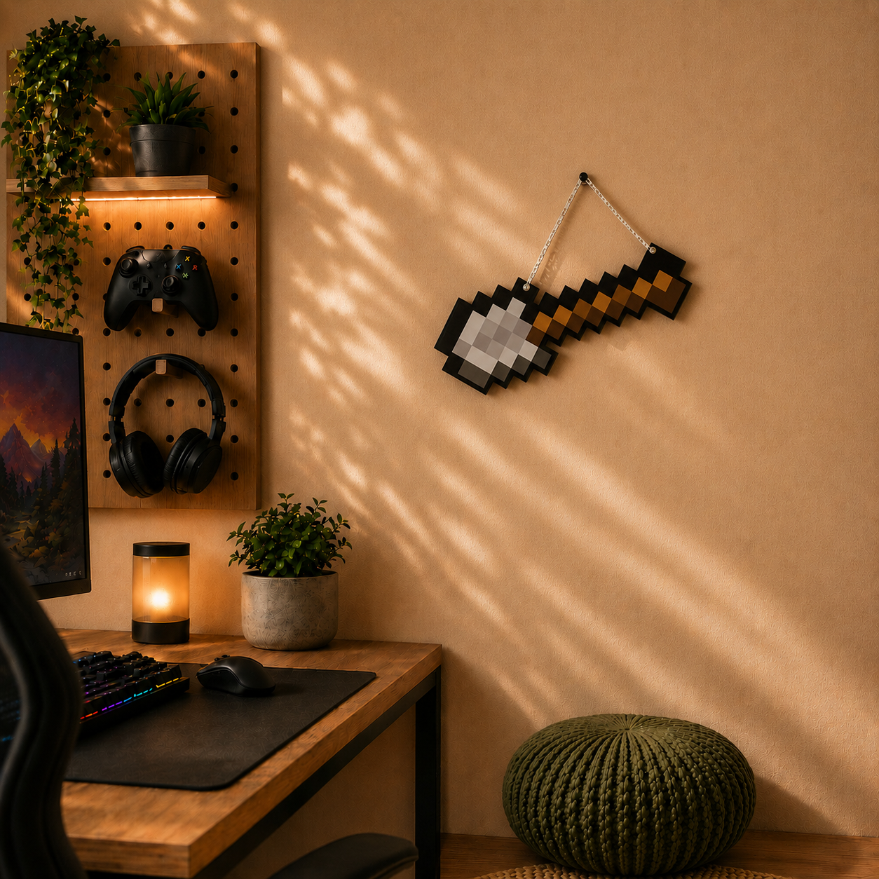 Retro Pixel Iron Shovel Gaming Wall Hanging