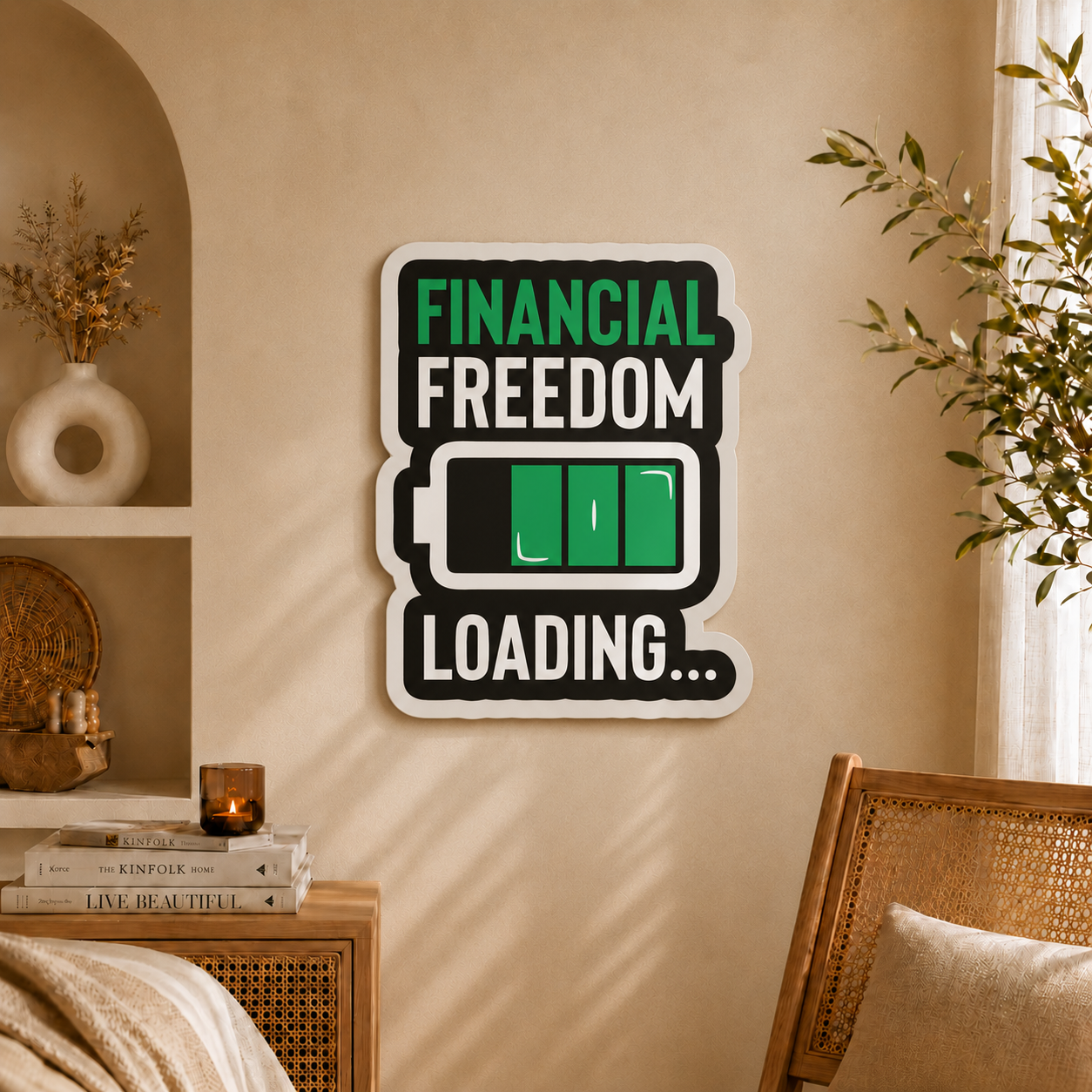 Financial Freedom Loading Motivational Wooden Wall Art