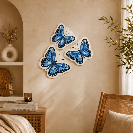 Blue Butterfly Wooden Wall Art Set