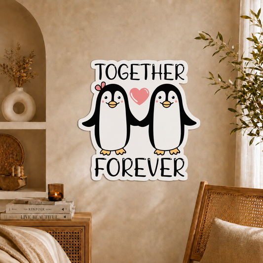 Together Forever Penguin Couple Wooden Wall Art