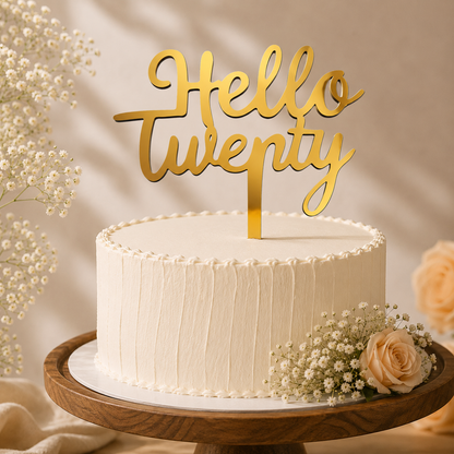 Hello Twenty Script Decorative Cake Topper
