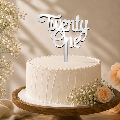 Twenty One Script Decorative Cake Topper