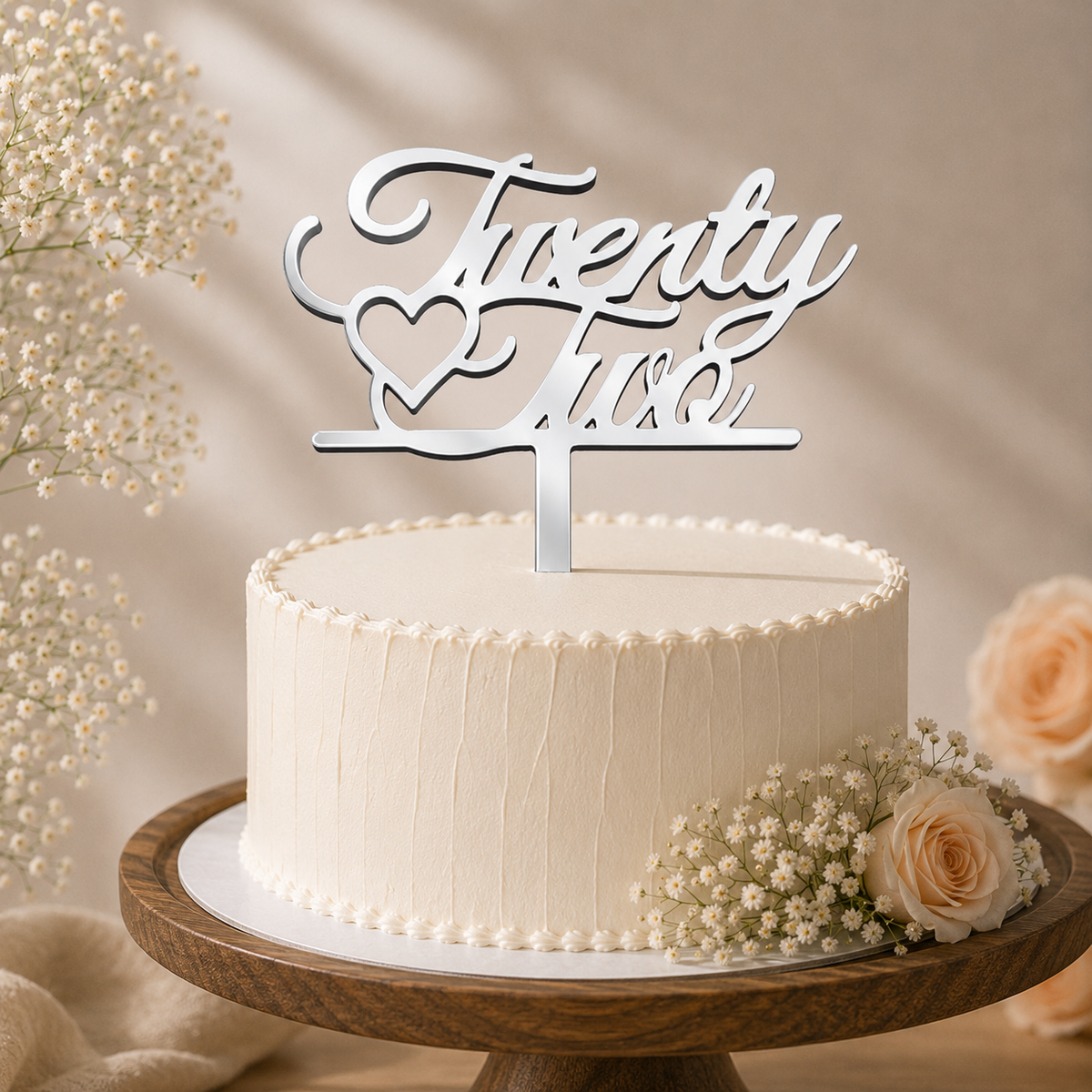 Twenty Two Heart Script Decorative Cake Topper