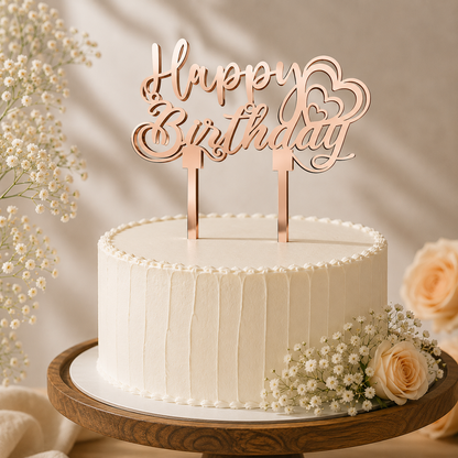 Happy Birthday Heart Script Decorative Cake Topper
