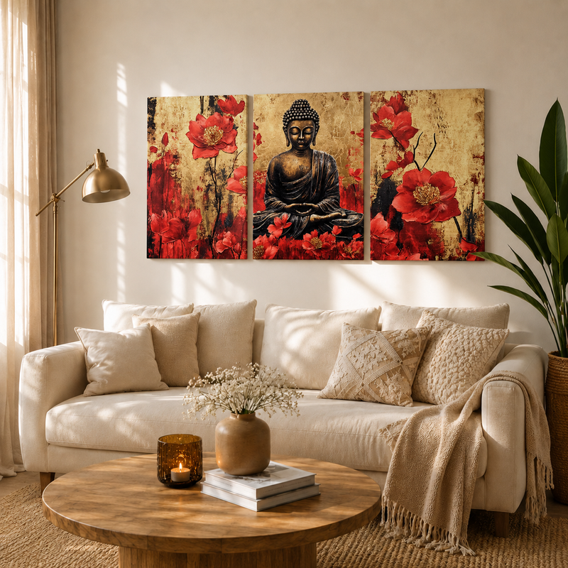 Zen Buddha Floral Wooden Wall Decor