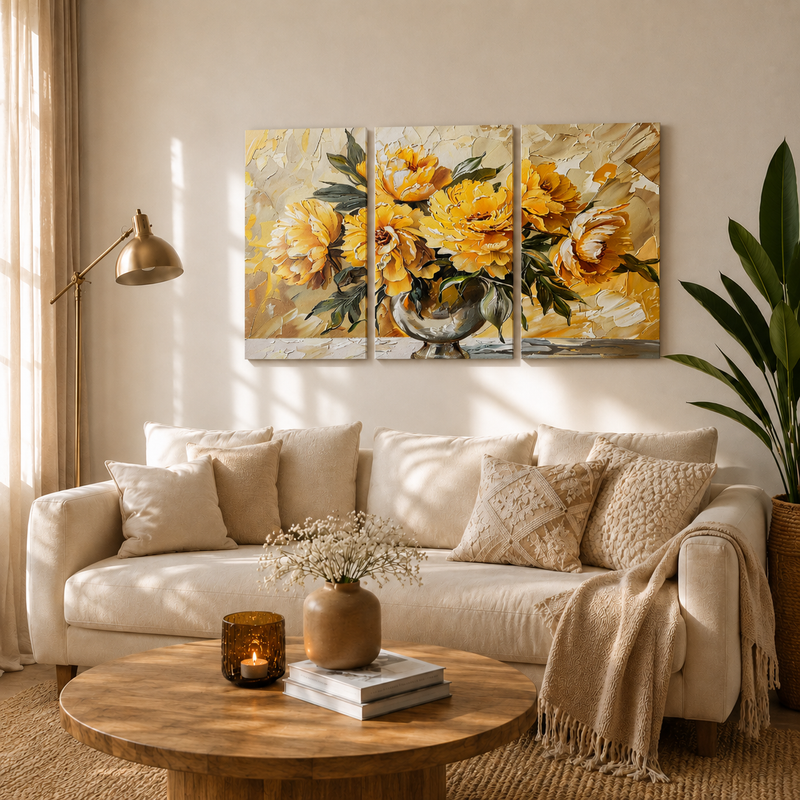 Artistic Peony Bouquet Wooden Wall Hanging