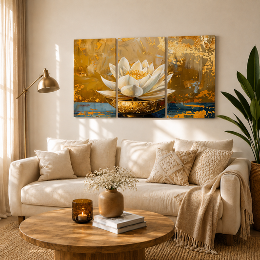 Golden Lotus Floral Wall Hanging