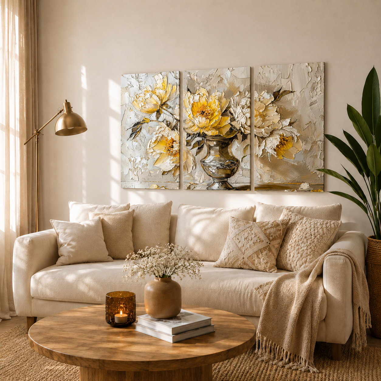 White Lotus in Golden Vase Wooden Wall Art