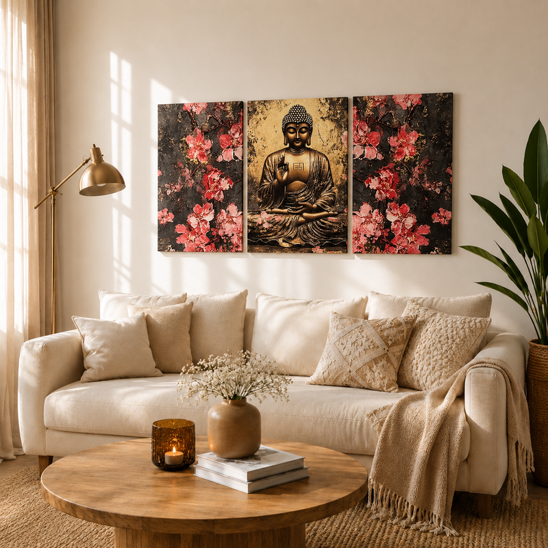 Buddha with Cherry Blossoms Wall Art
