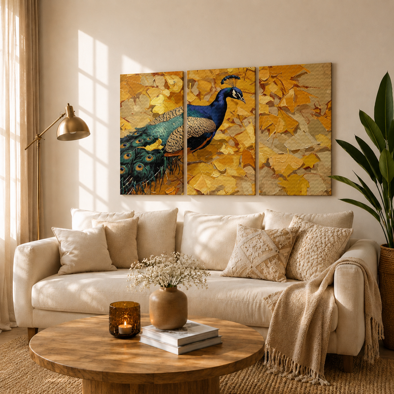 Golden Woodland Majesty with Regal Peacock