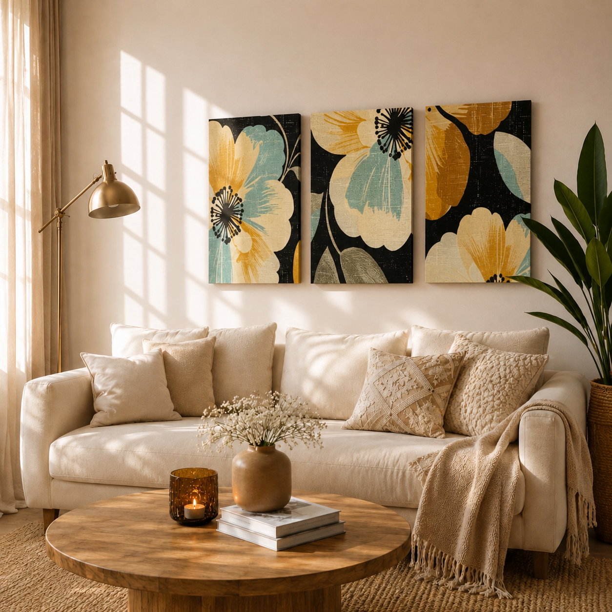 Black & Gold Floral Wall Hanging