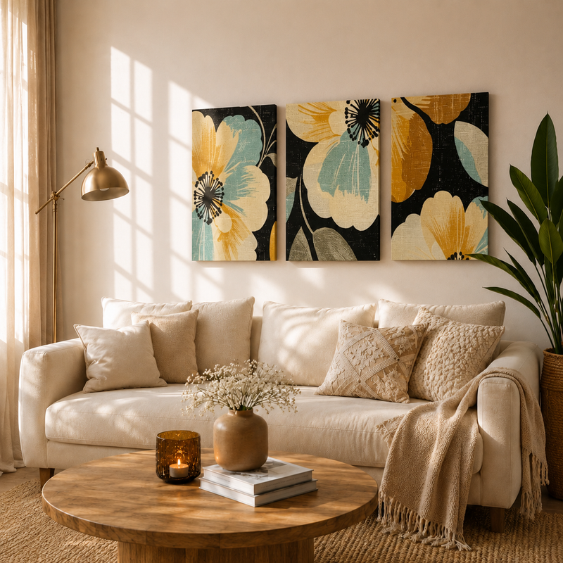 Black & Gold Floral Wall Hanging