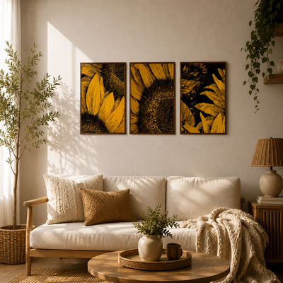 Contemporary Sunflower Trio Wooden Wall Art