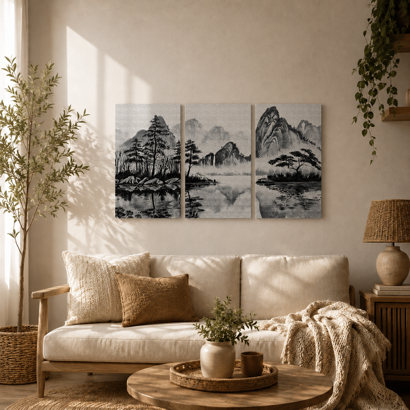 Japanese Ink Landscape Wooden Wall Decor
