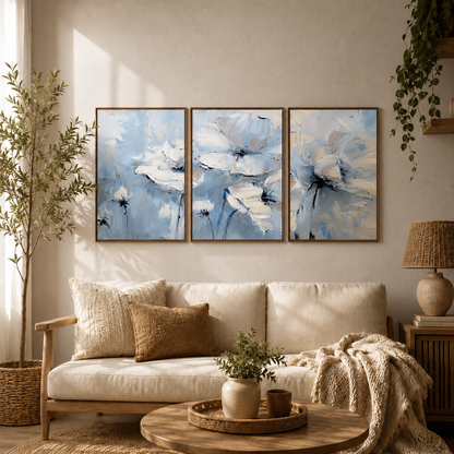 Blue & White Floral Wooden Wall Art Set