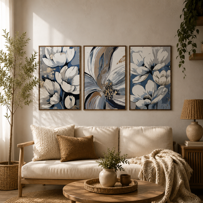 Blue & White Magnolia Wooden Wall Art Set