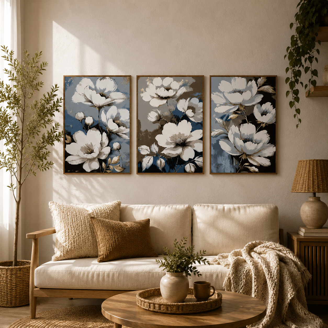 Classic White Blossom Wooden Wall Art Set