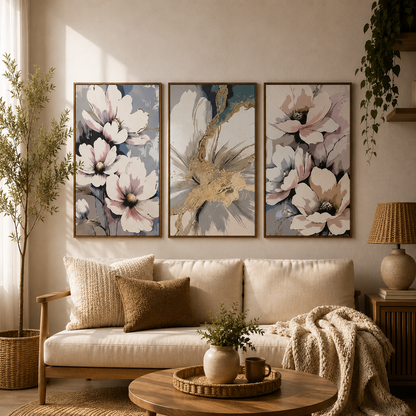Soft Magnolia Bloom Wooden Wall Art Set