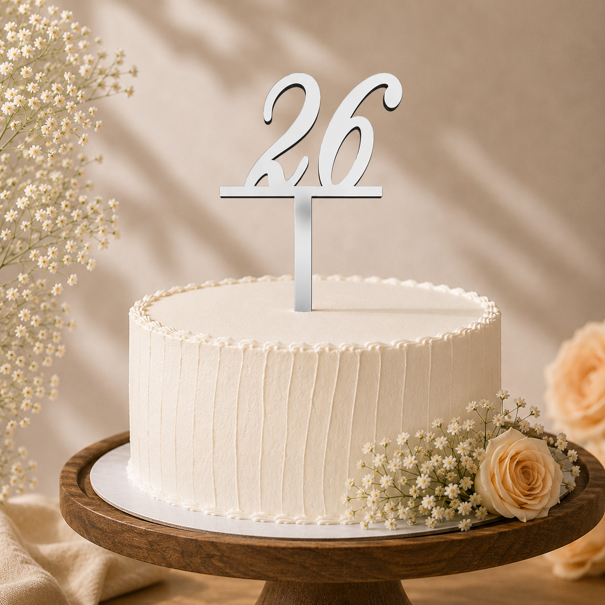 Elegant Number 26 Decorative Cake Topper