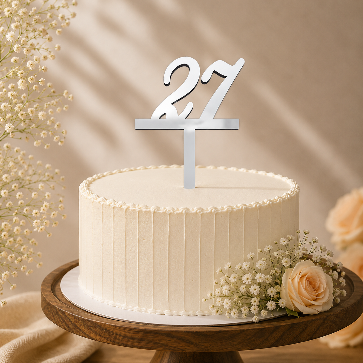 Elegant Number 27 Decorative Cake Topper