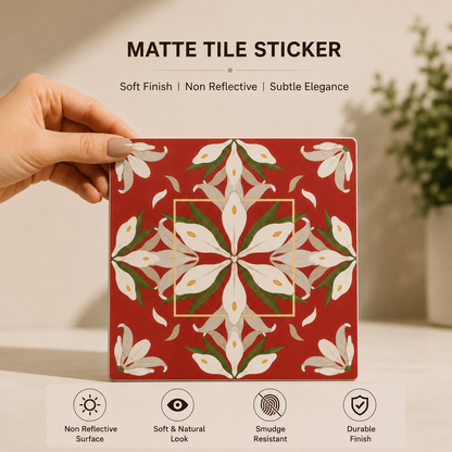 Terracotta White Lily Pattern Tile Sticker
