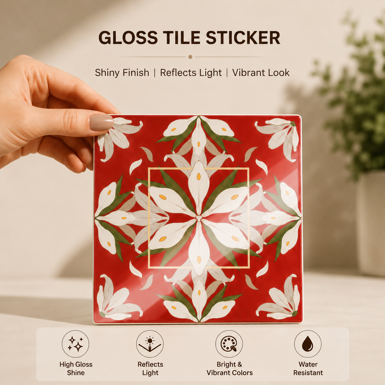 Terracotta White Lily Pattern Tile Sticker