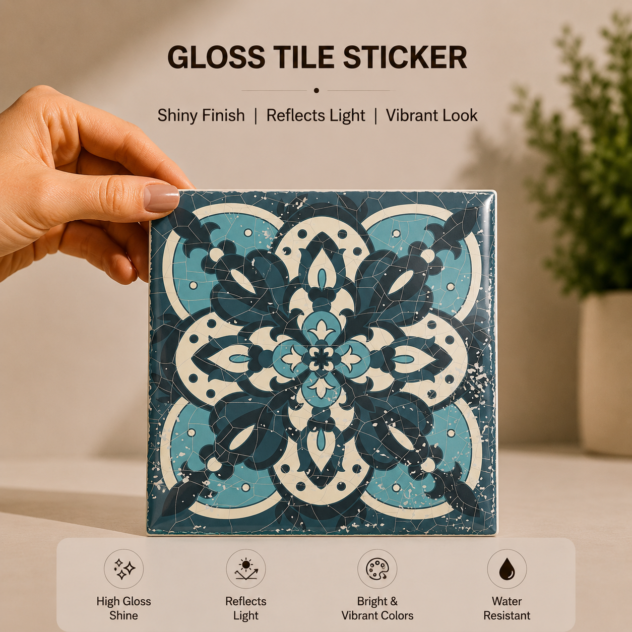Vintage Teal Encaustic Tile Sticker