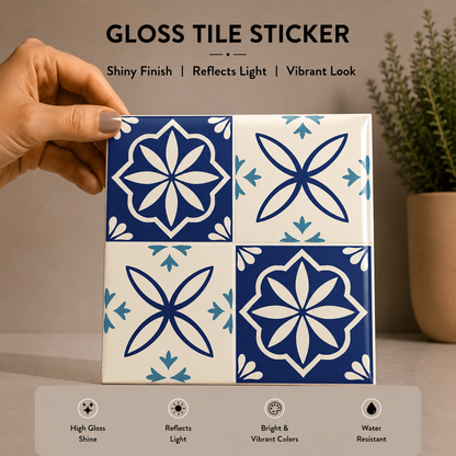 Mediterranean Blue Floral Tile Sticker