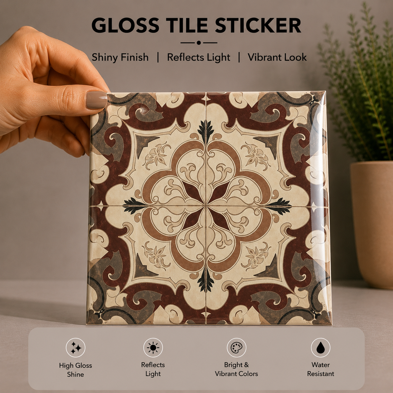 Vintage Mediterranean Floral Tile Sticker