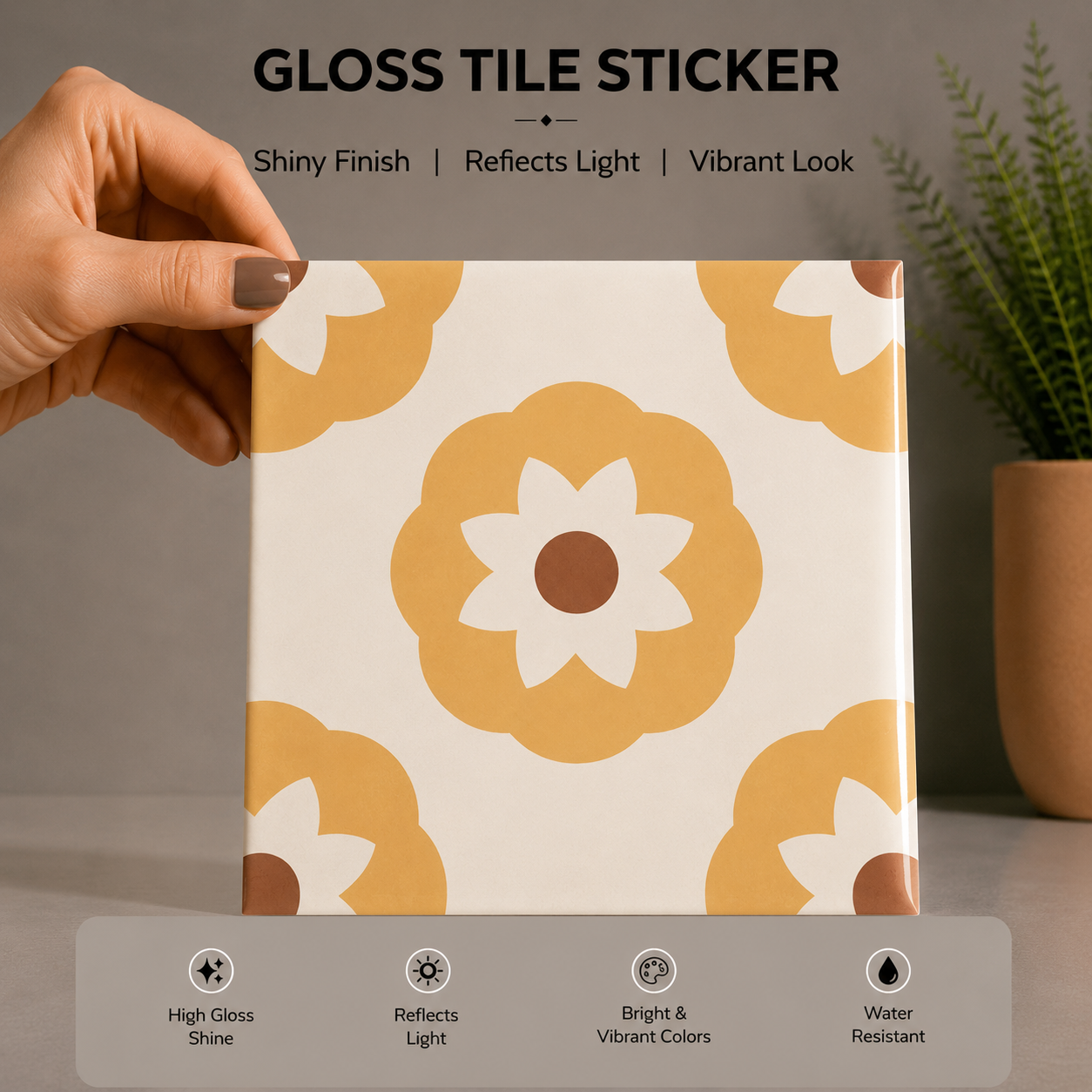 Mustard Floral Mosaic Tile Sticker