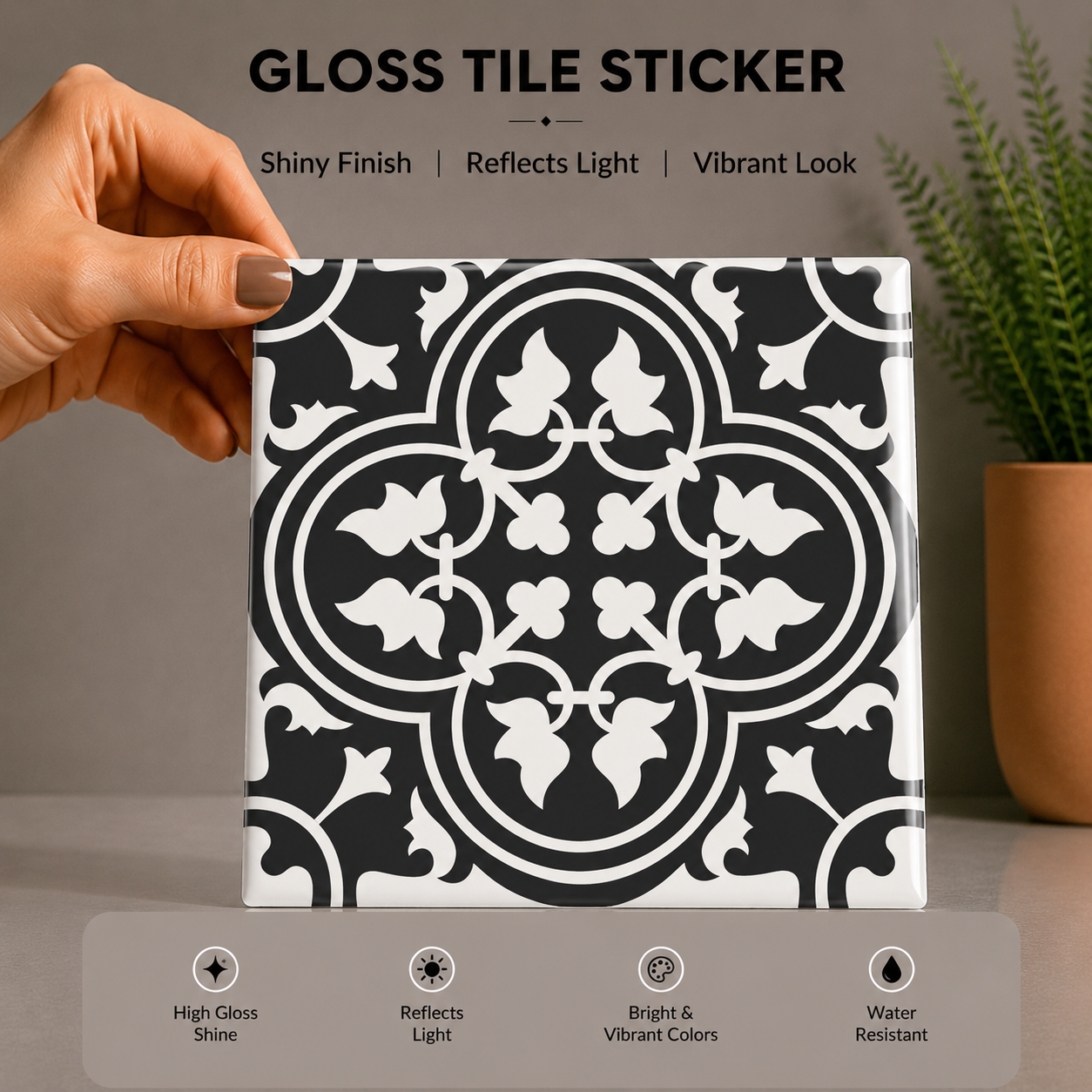 Black & White Ornamental Tile Sticker