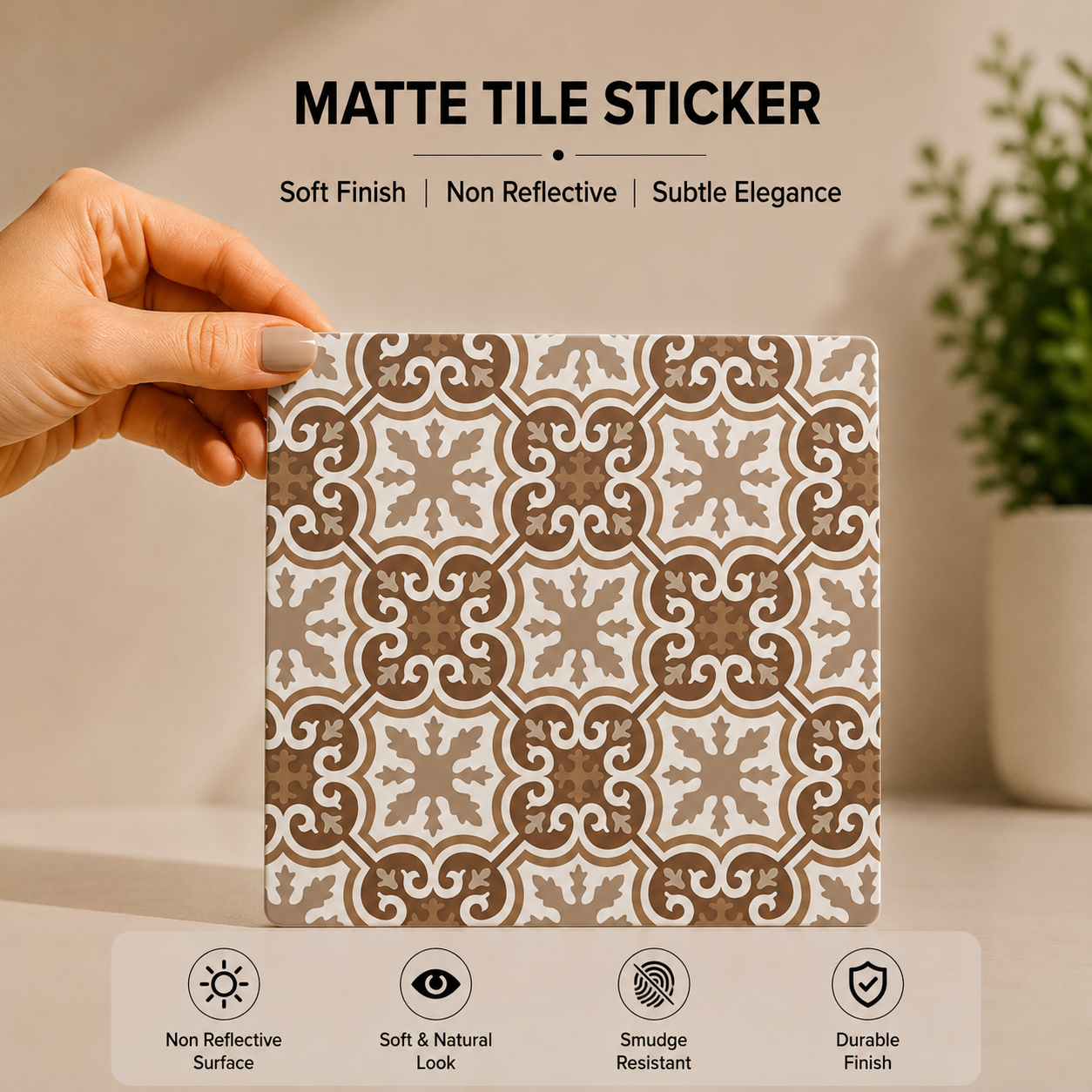 Warm Taupe Arabesque Tile Sticker