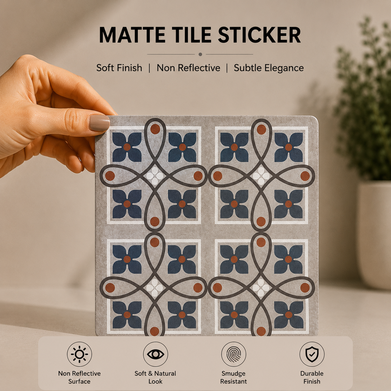 Navy Botanical Mosaic Tile Sticker